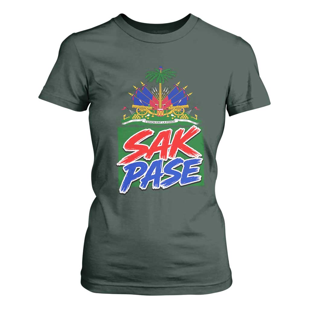 Sak Pase Haitian Creole Greeting T Shirt For Women National Crest Cultural Haiti Pride TS02 Dark Forest Green Print Your Wear
