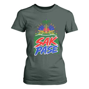 Sak Pase Haitian Creole Greeting T Shirt For Women National Crest Cultural Haiti Pride TS02 Dark Forest Green Print Your Wear