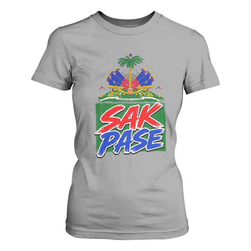 Sak Pase Haitian Creole Greeting T Shirt For Women National Crest Cultural Haiti Pride TS02 Sport Gray Print Your Wear