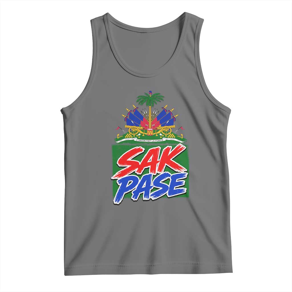 Sak Pase Haitian Creole Greeting Tank Top National Crest Cultural Haiti Pride TS02 Black Heather Print Your Wear
