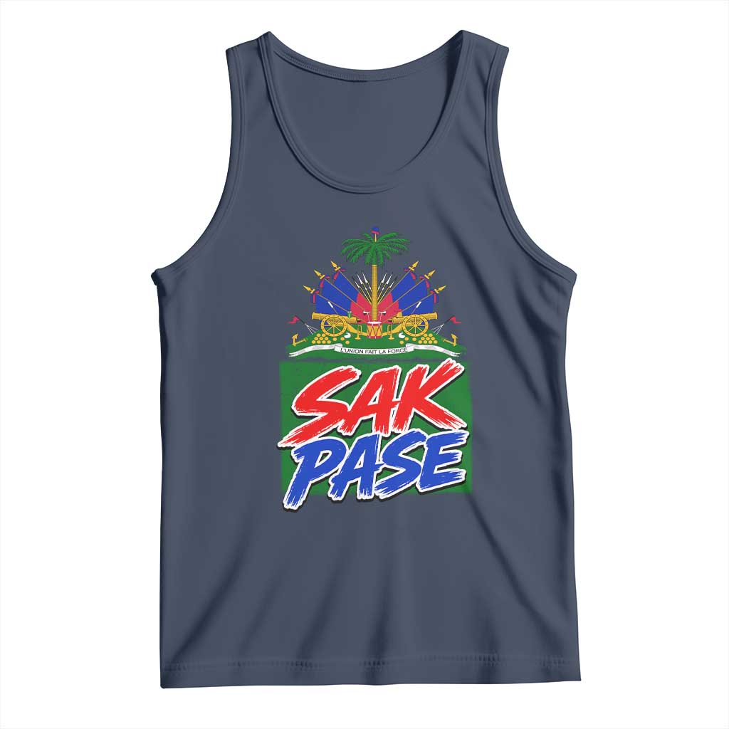 Sak Pase Haitian Creole Greeting Tank Top National Crest Cultural Haiti Pride TS02 Navy Print Your Wear