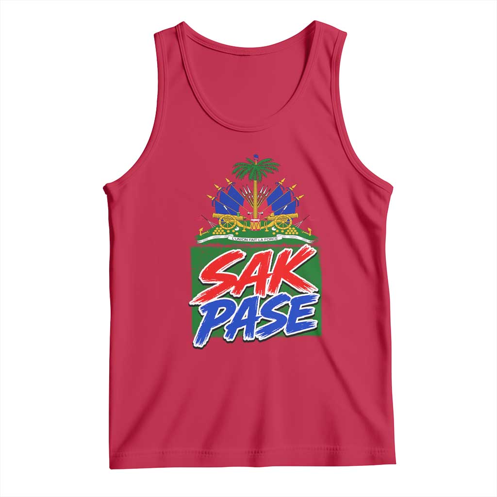 Sak Pase Haitian Creole Greeting Tank Top National Crest Cultural Haiti Pride TS02 Red Print Your Wear