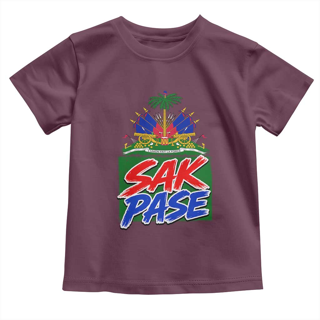 Sak Pase Haitian Creole Greeting Toddler T Shirt National Crest Cultural Haiti Pride TS02 Maroon Print Your Wear