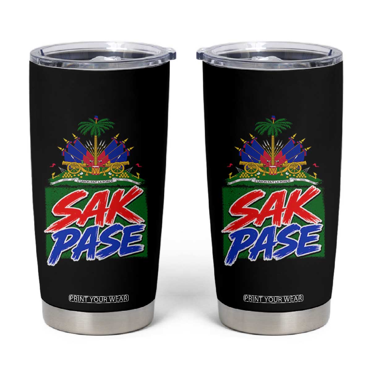 Sak Pase Haitian Creole Greeting Tumbler Cup National Crest Cultural Haiti Pride TS02 Black Print Your Wear
