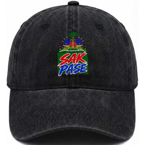 Sak Pase Haitian Creole Greeting Washed Cotton Baseball Cap National Crest Cultural Haiti Pride TS02 Print Your Wear