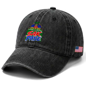 Sak Pase Haitian Creole Greeting Washed Cotton Baseball Cap National Crest Cultural Haiti Pride TS02 Print Your Wear