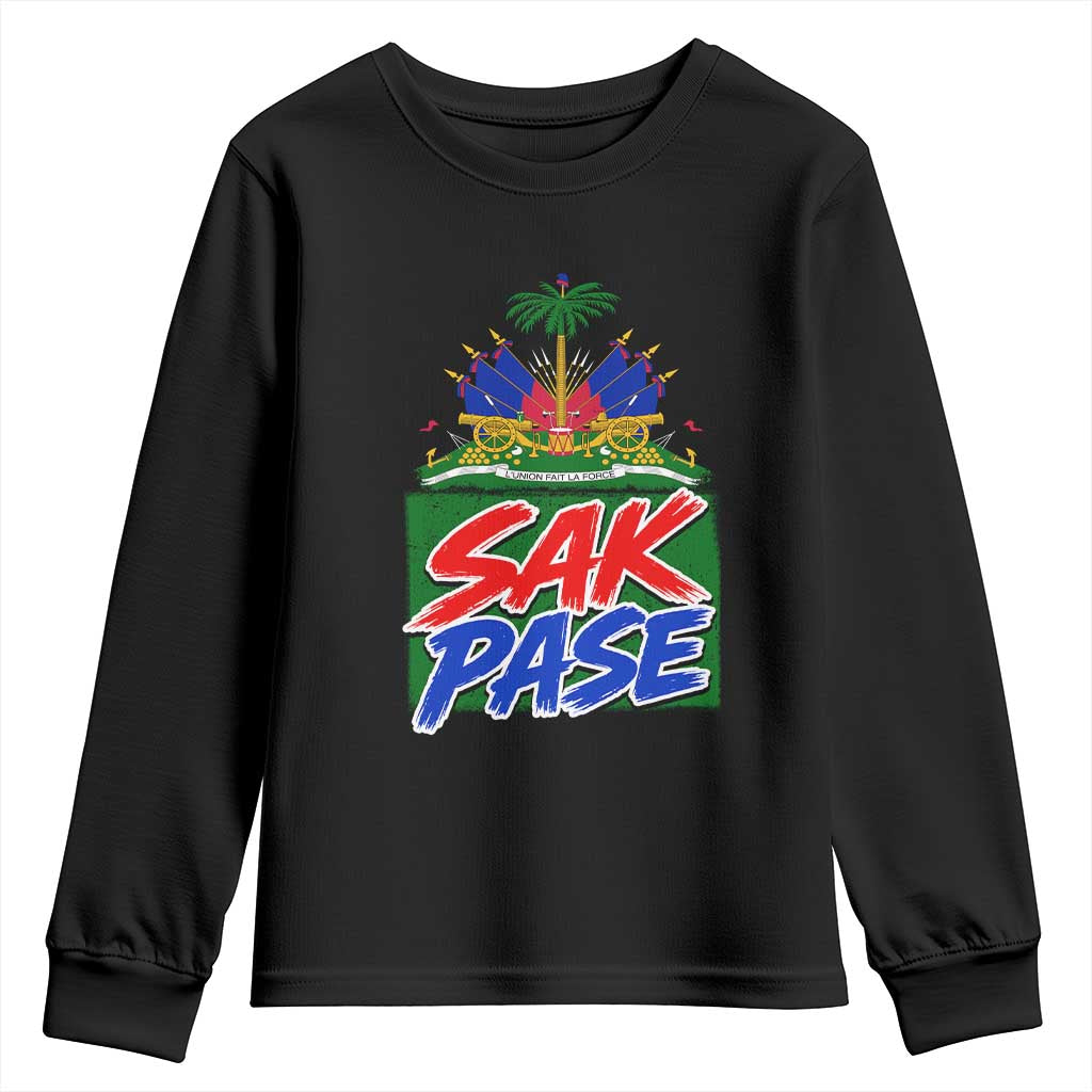 Sak Pase Haitian Creole Greeting Youth Sweatshirt National Crest Cultural Haiti Pride TS02 Black Print Your Wear
