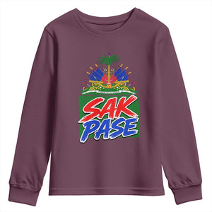 Sak Pase Haitian Creole Greeting Youth Sweatshirt National Crest Cultural Haiti Pride TS02 Maroon Print Your Wear