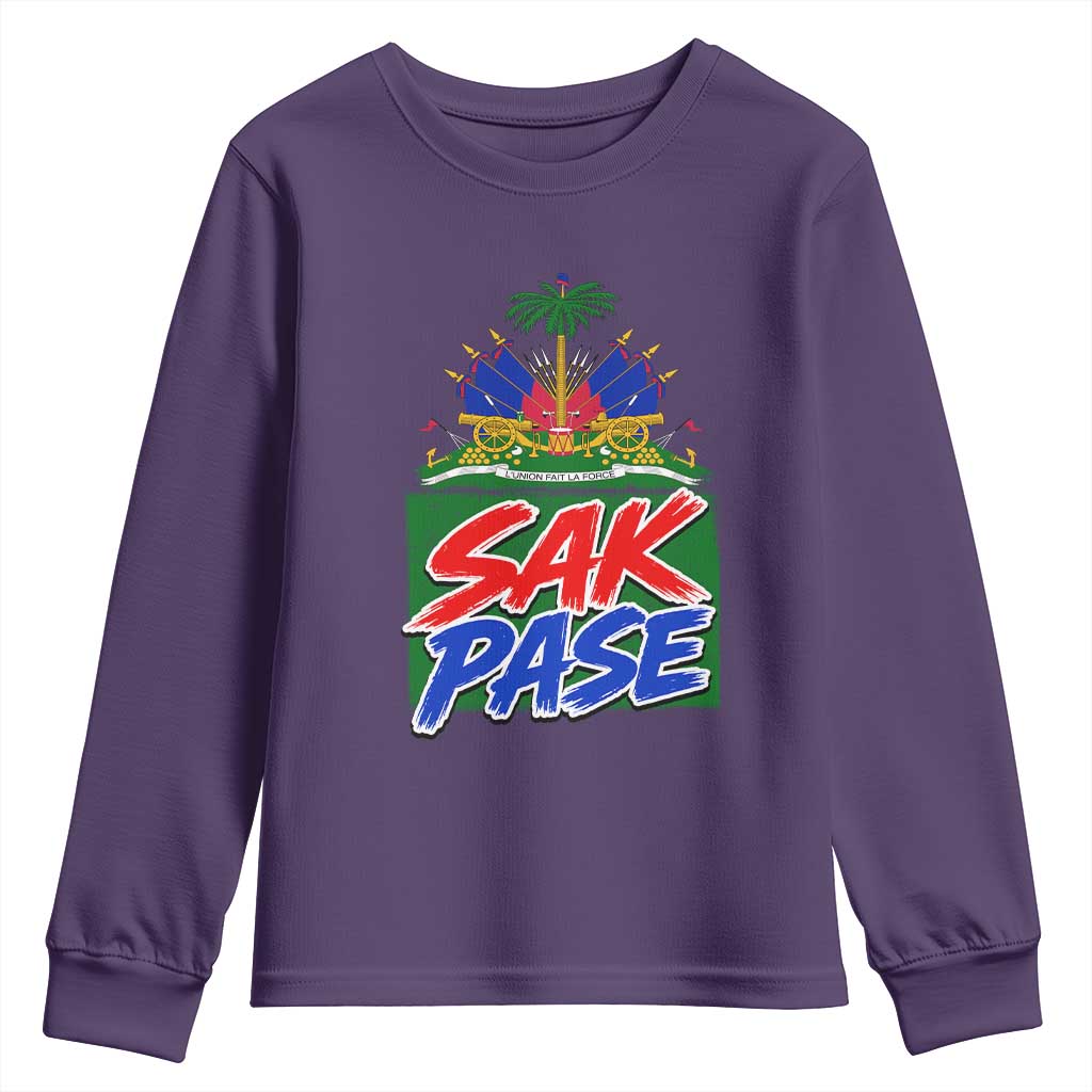 Sak Pase Haitian Creole Greeting Youth Sweatshirt National Crest Cultural Haiti Pride TS02 Purple Print Your Wear