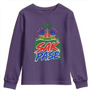 Sak Pase Haitian Creole Greeting Youth Sweatshirt National Crest Cultural Haiti Pride TS02 Purple Print Your Wear