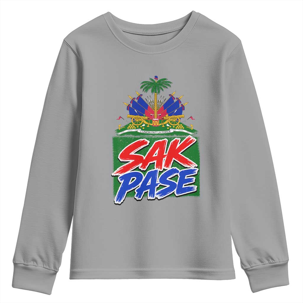 Sak Pase Haitian Creole Greeting Youth Sweatshirt National Crest Cultural Haiti Pride TS02 Sport Gray Print Your Wear