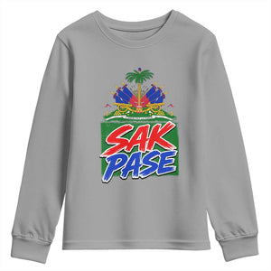 Sak Pase Haitian Creole Greeting Youth Sweatshirt National Crest Cultural Haiti Pride TS02 Sport Gray Print Your Wear