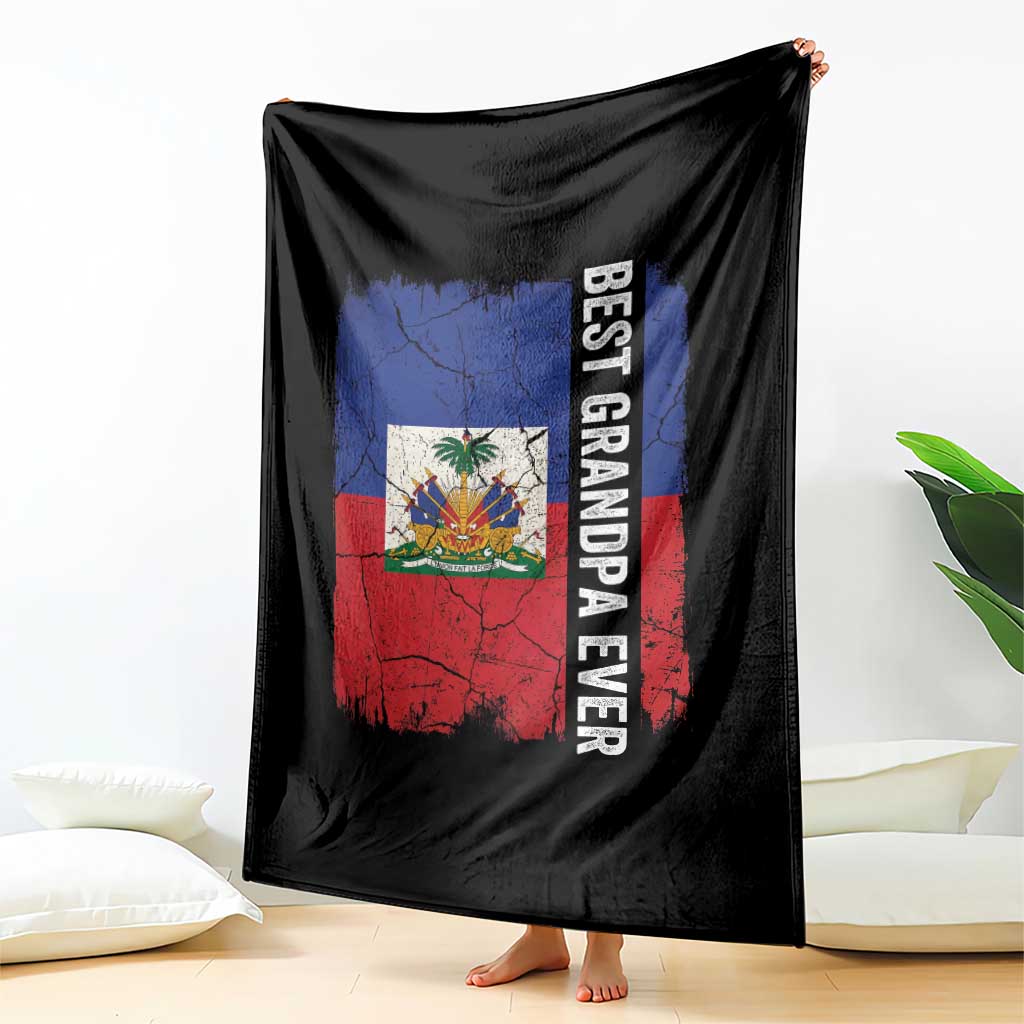 Best Grandpa Ever Haitian Granpapa Throw Blanket Vintage Distressed Haiti Flag Father's Day TS02 Print Your Wear