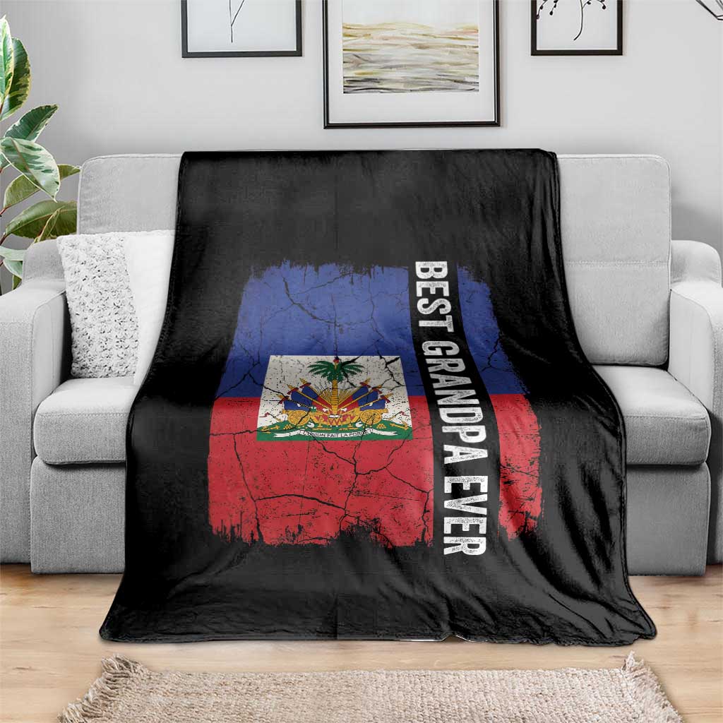 Best Grandpa Ever Haitian Granpapa Throw Blanket Vintage Distressed Haiti Flag Father's Day TS02 Print Your Wear