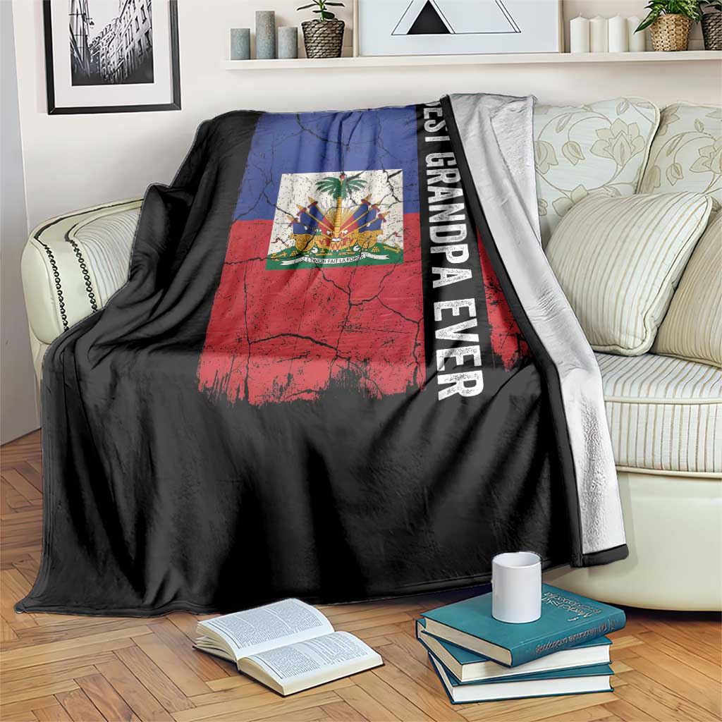 Best Grandpa Ever Haitian Granpapa Throw Blanket Vintage Distressed Haiti Flag Father's Day TS02 Print Your Wear
