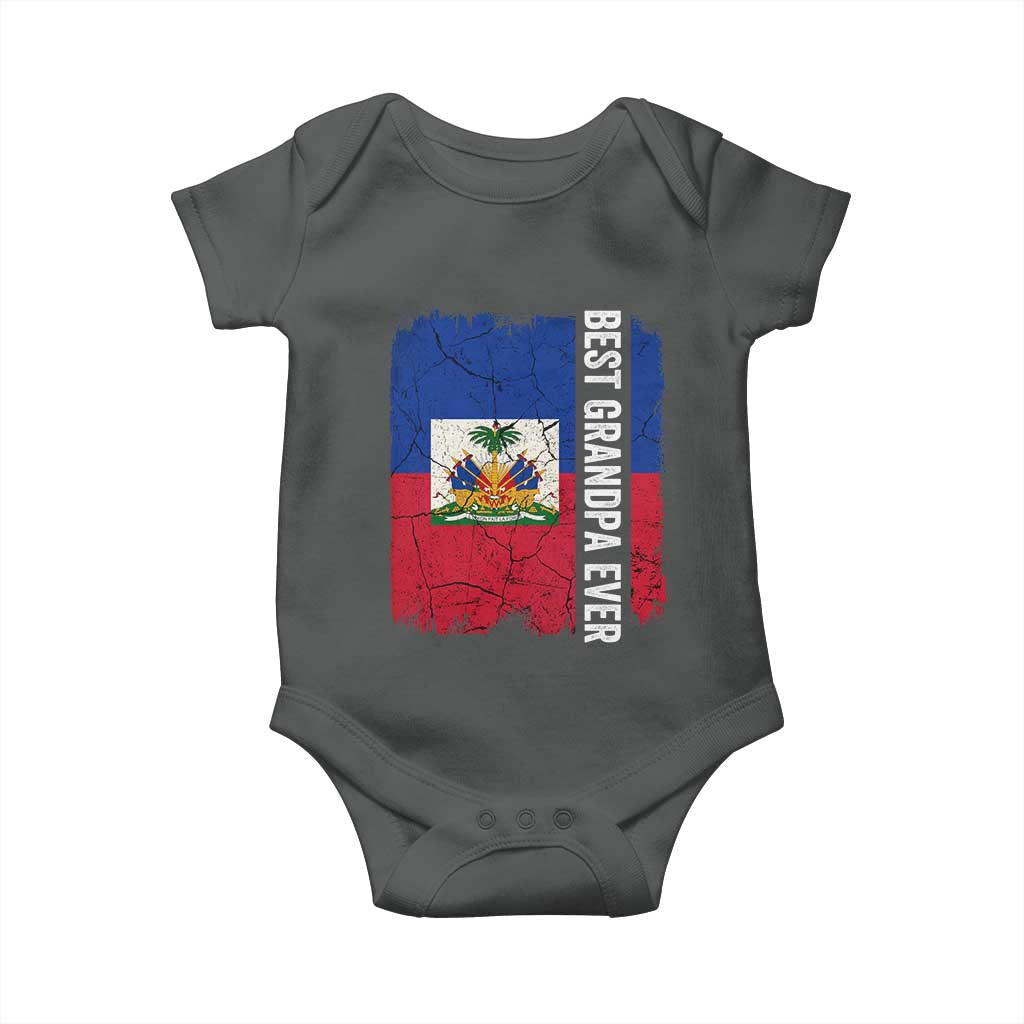 Best Grandpa Ever Haitian Granpapa Baby Onesie Vintage Distressed Haiti Flag Father's Day TS02 Dark Heather Print Your Wear
