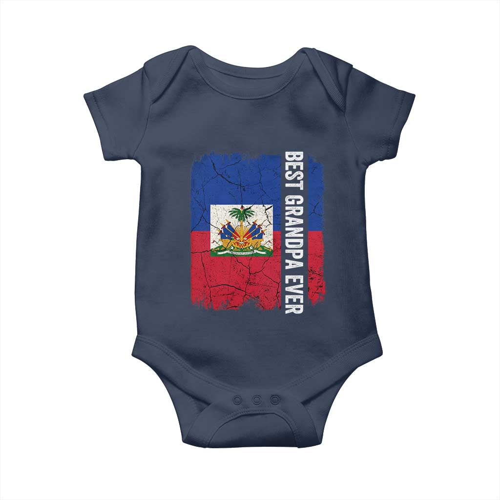 Best Grandpa Ever Haitian Granpapa Baby Onesie Vintage Distressed Haiti Flag Father's Day TS02 Navy Print Your Wear