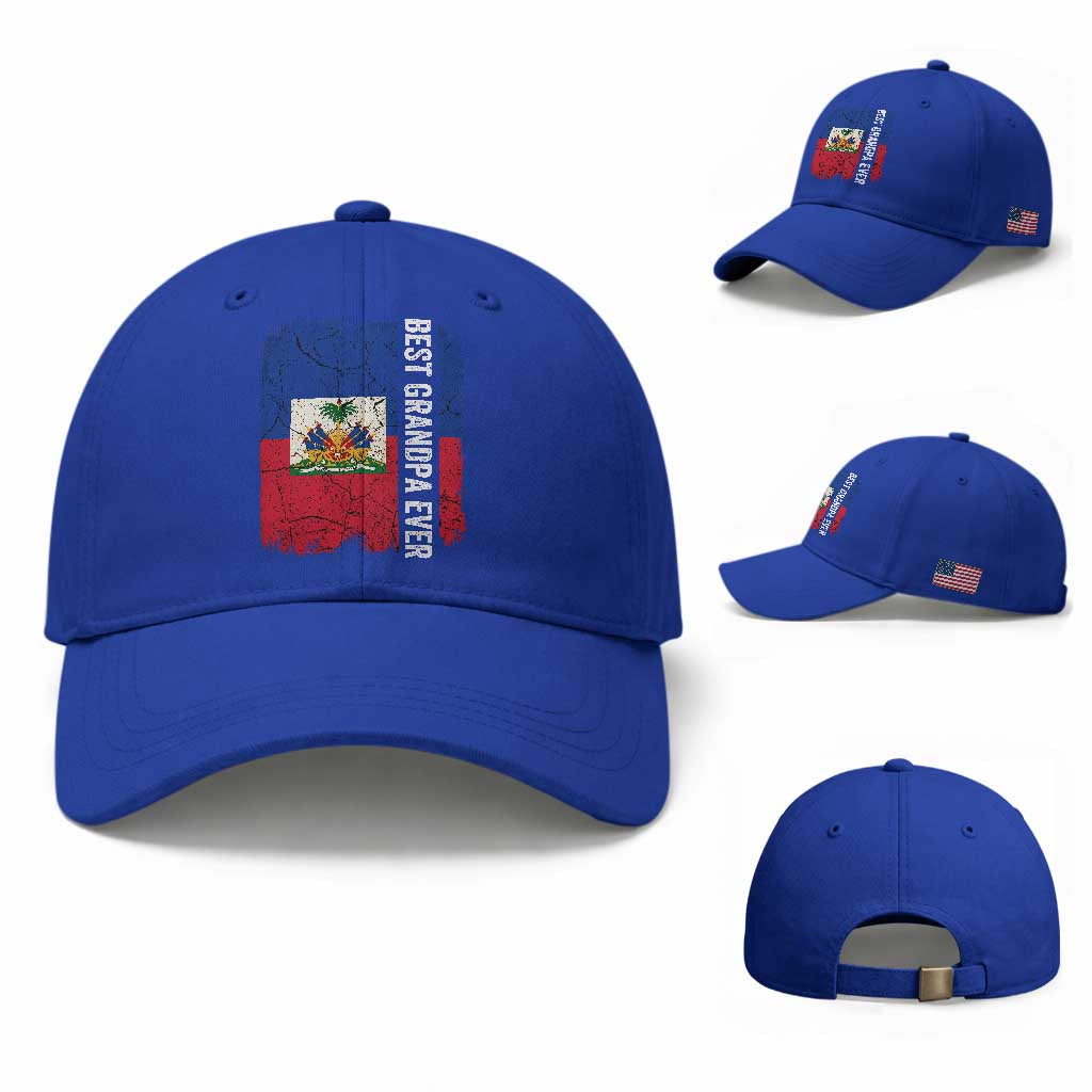 Best Grandpa Ever Haitian Granpapa Baseball Cap Vintage Distressed Haiti Flag Father's Day TS02 Baseball Cap Universal Fit Royal Blue Print Your Wear