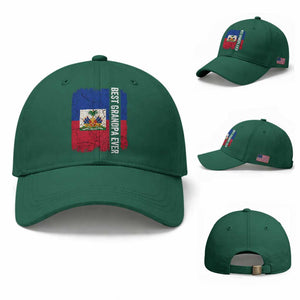 Best Grandpa Ever Haitian Granpapa Baseball Cap Vintage Distressed Haiti Flag Father's Day TS02 Baseball Cap Universal Fit Irish Green Print Your Wear