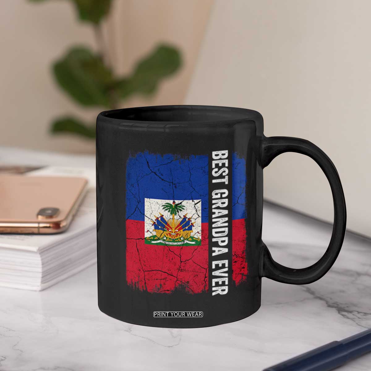 Best Grandpa Ever Haitian Granpapa Coffee Mug Vintage Distressed Haiti Flag Father's Day TS02 Print Your Wear