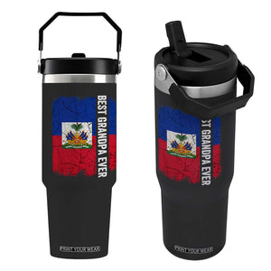 Best Grandpa Ever Haitian Granpapa Flip Straw Tumbler Vintage Distressed Haiti Flag Father's Day TS02 One Size: 30 oz Black Print Your Wear