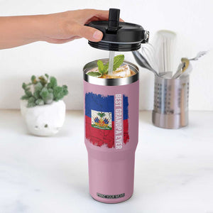 Best Grandpa Ever Haitian Granpapa Flip Straw Tumbler Vintage Distressed Haiti Flag Father's Day TS02 One Size: 30 oz Light Pink Print Your Wear