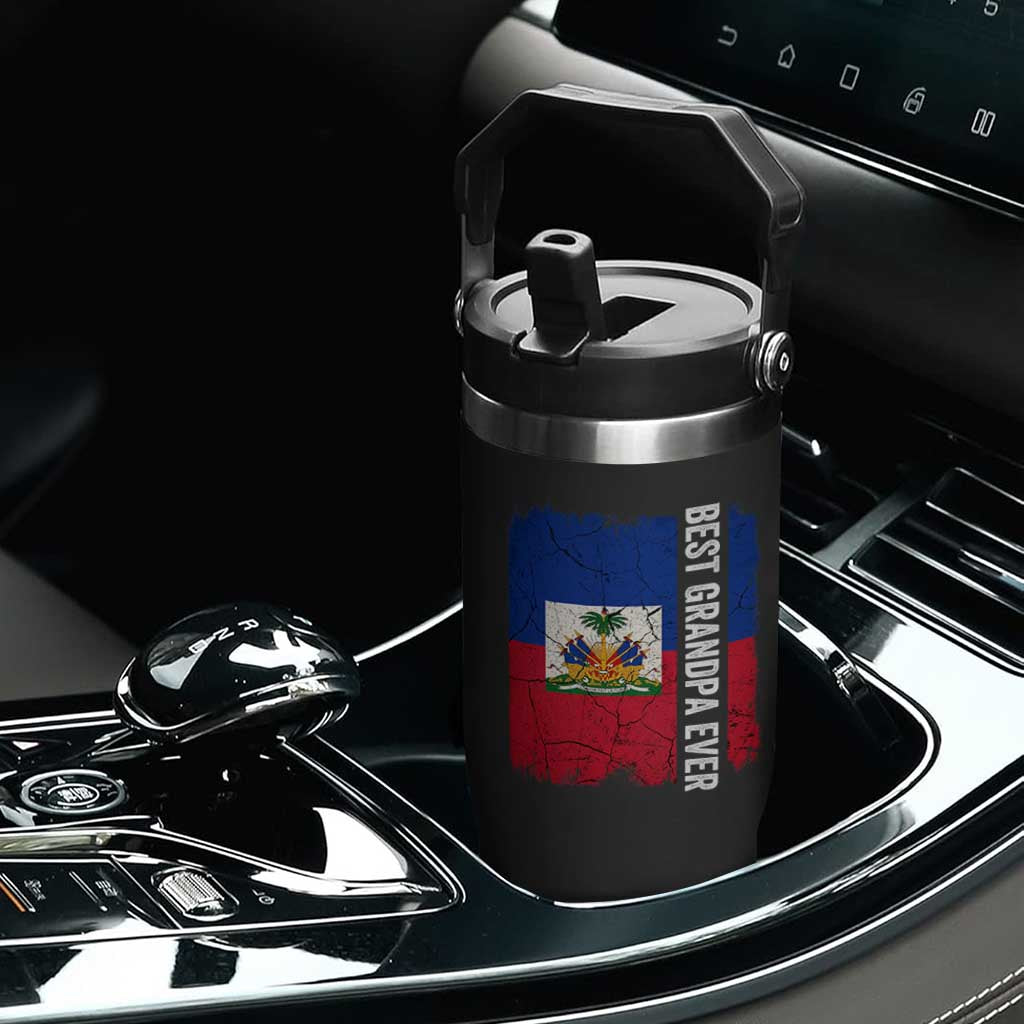 Best Grandpa Ever Haitian Granpapa Flip Straw Tumbler Vintage Distressed Haiti Flag Father's Day TS02 Print Your Wear