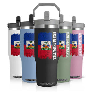 Best Grandpa Ever Haitian Granpapa Flip Straw Tumbler Vintage Distressed Haiti Flag Father's Day TS02 Print Your Wear