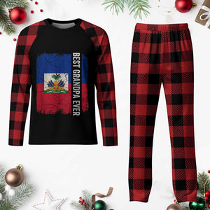 Best Grandpa Ever Haitian Granpapa Plaid Pajama Set Vintage Distressed Haiti Flag Father's Day TS02 Buffalo Plaid Print Your Wear