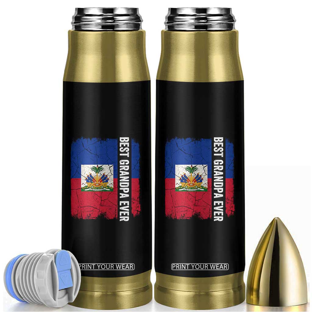 Best Grandpa Ever Haitian Granpapa Bullet Tumbler Vintage Distressed Haiti Flag Father's Day TS02 Black Print Your Wear