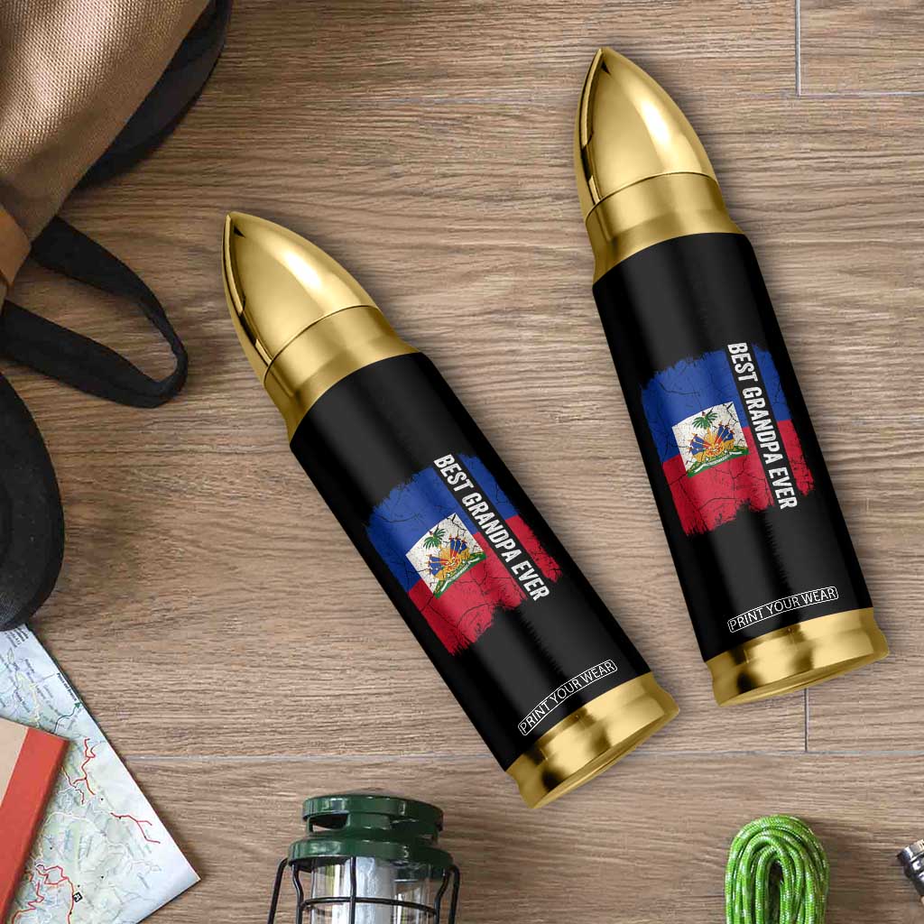 Best Grandpa Ever Haitian Granpapa Bullet Tumbler Vintage Distressed Haiti Flag Father's Day TS02 Print Your Wear