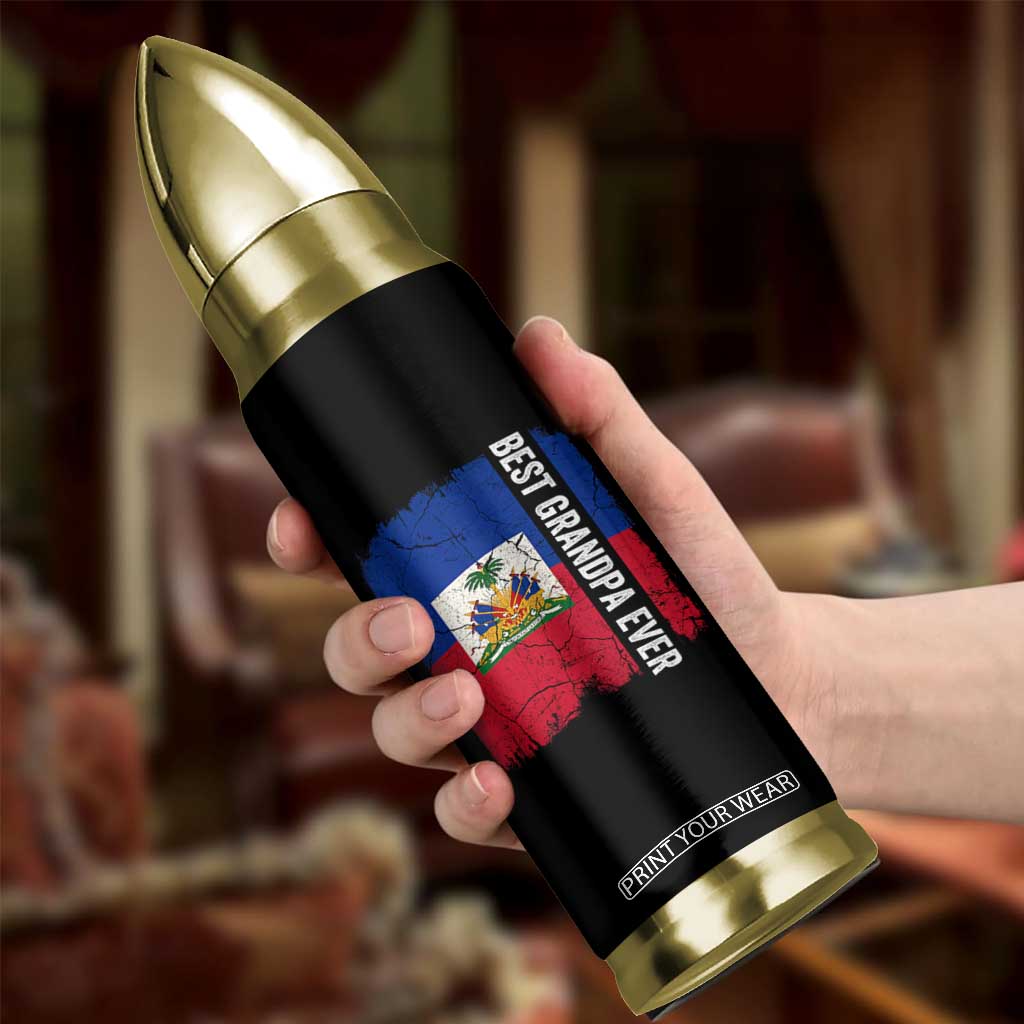 Best Grandpa Ever Haitian Granpapa Bullet Tumbler Vintage Distressed Haiti Flag Father's Day TS02 Print Your Wear