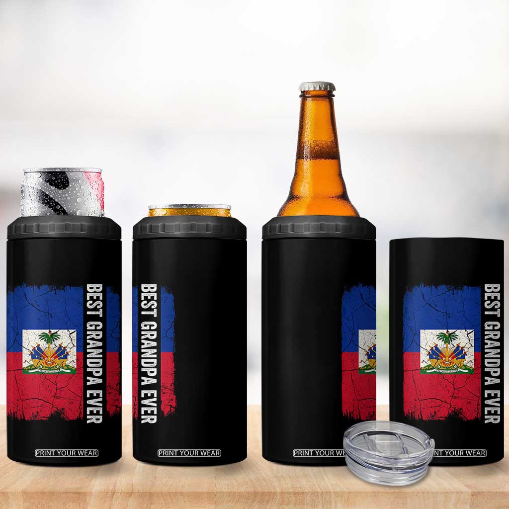 Best Grandpa Ever Haitian Granpapa 4 in 1 Can Cooler Tumbler Vintage Distressed Haiti Flag Father's Day TS02 Print Your Wear
