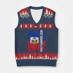 Best Grandpa Ever Haitian Granpapa V-Neck Knit Sweater Vest Vintage Distressed Haiti Flag Father's Day TS02 Navy Red Print Your Wear