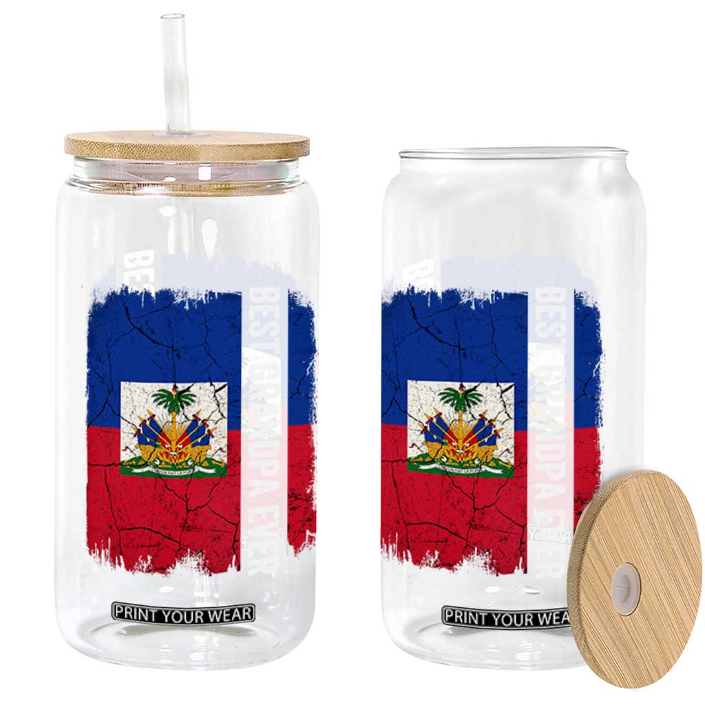 Best Grandpa Ever Haitian Granpapa Glass Can Vintage Distressed Haiti Flag Father's Day TS02 Print Your Wear