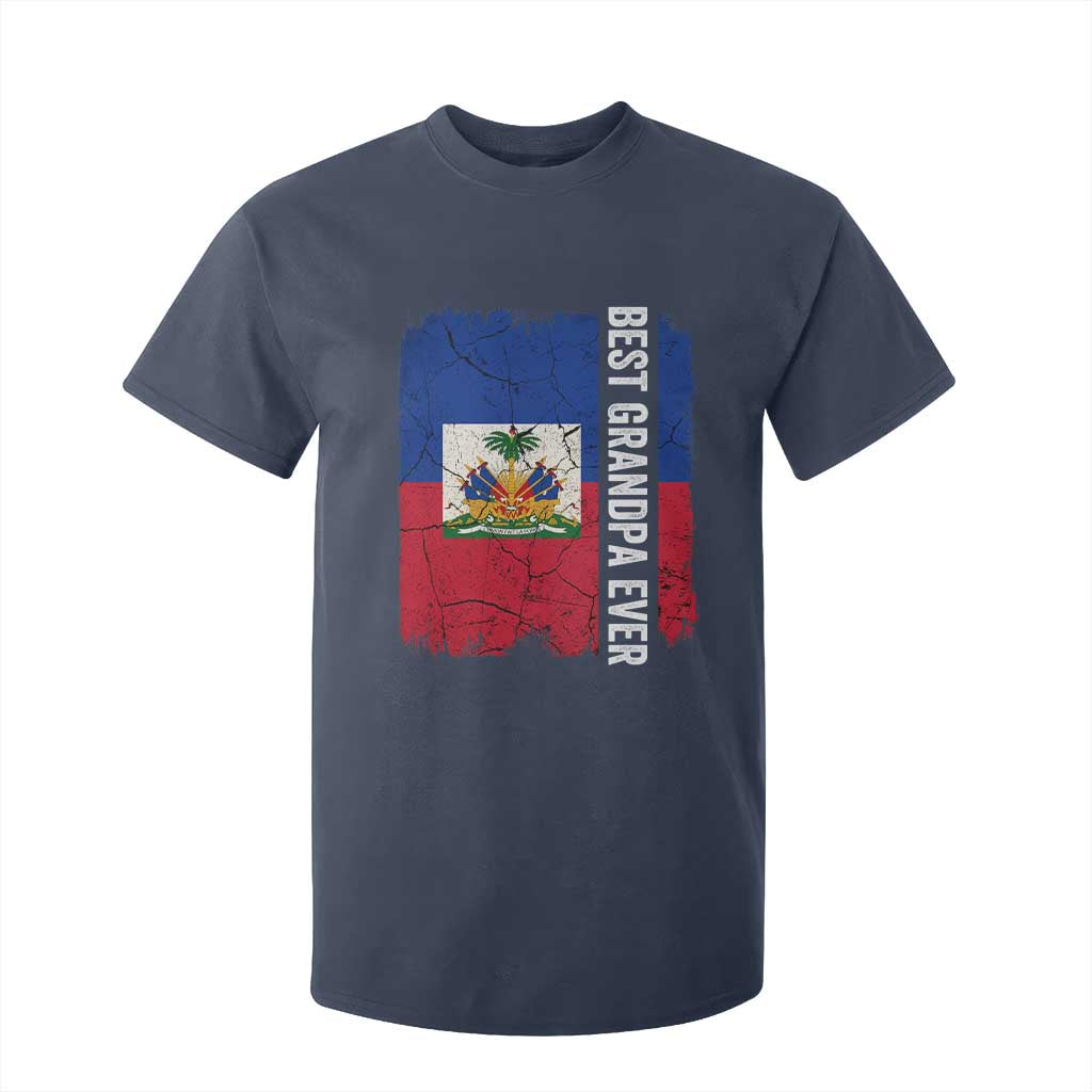 Best Grandpa Ever Haitian Granpapa T Shirt For Kid Vintage Distressed Haiti Flag Father's Day TS02 Navy Print Your Wear