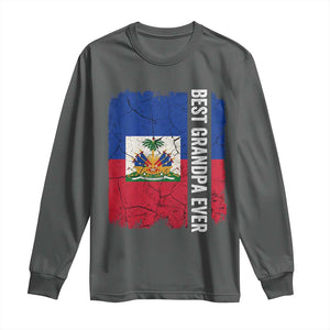 Best Grandpa Ever Haitian Granpapa Long Sleeve Shirt Vintage Distressed Haiti Flag Father's Day TS02 Dark Heather Print Your Wear