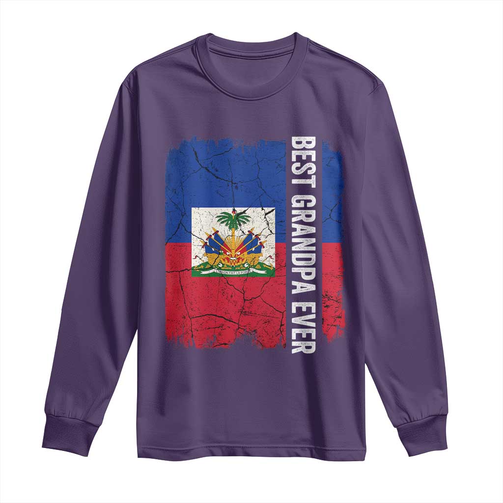 Best Grandpa Ever Haitian Granpapa Long Sleeve Shirt Vintage Distressed Haiti Flag Father's Day TS02 Purple Print Your Wear