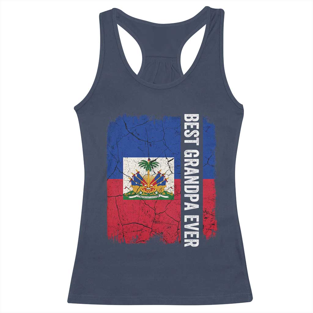 Best Grandpa Ever Haitian Granpapa Racerback Tank Top Vintage Distressed Haiti Flag Father's Day TS02 Navy Print Your Wear