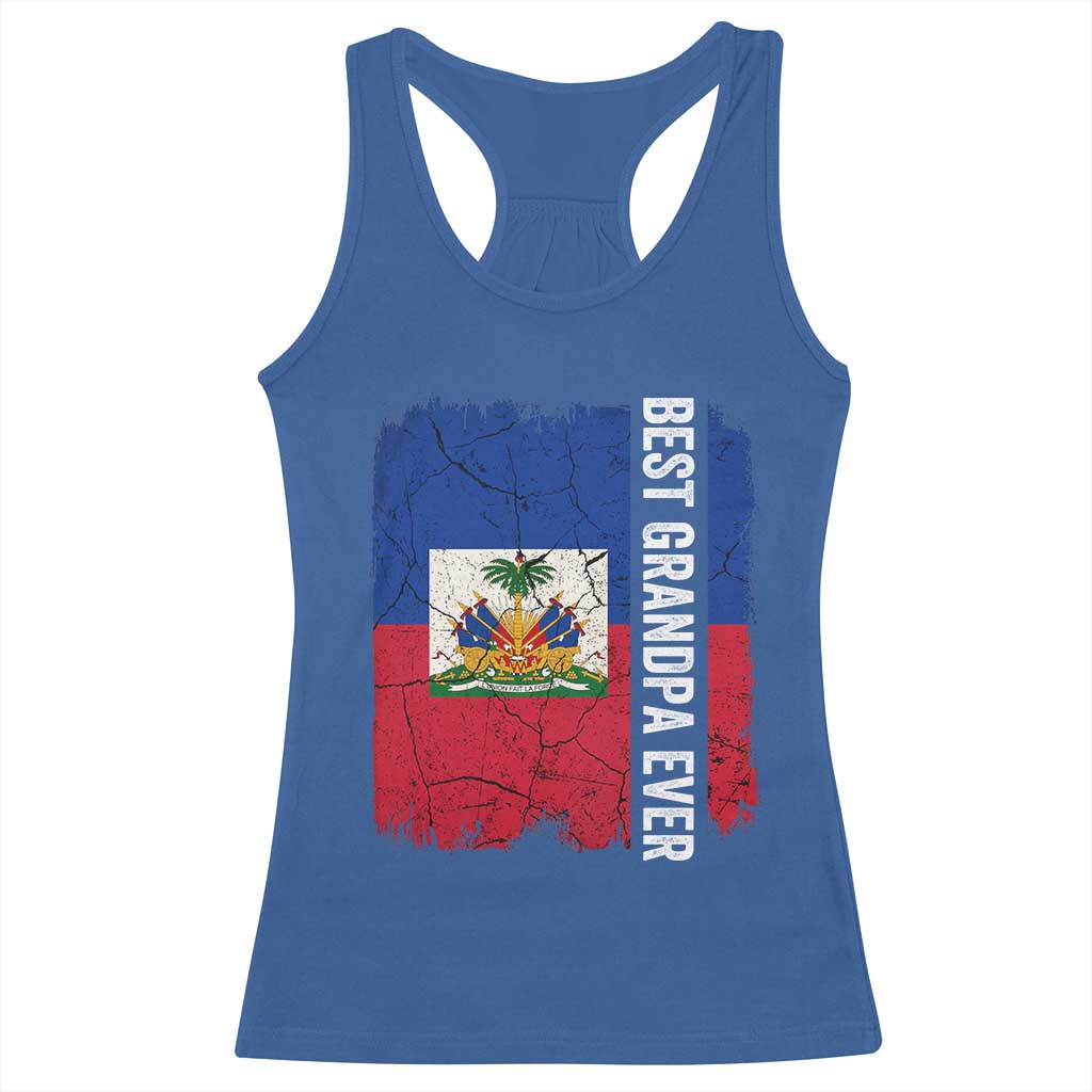 Best Grandpa Ever Haitian Granpapa Racerback Tank Top Vintage Distressed Haiti Flag Father's Day TS02 Royal Blue Print Your Wear