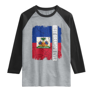 Best Grandpa Ever Haitian Granpapa Raglan Shirt Vintage Distressed Haiti Flag Father's Day TS02 Heather Gray Black Print Your Wear