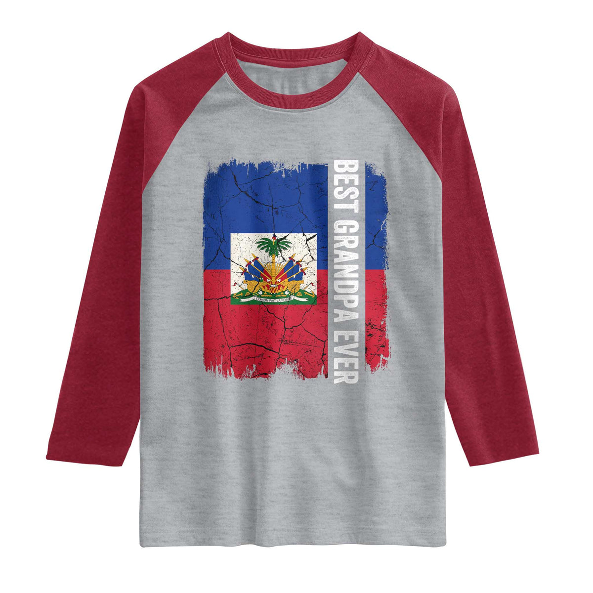 Best Grandpa Ever Haitian Granpapa Raglan Shirt Vintage Distressed Haiti Flag Father's Day TS02 Heather Gray Heather Red Print Your Wear