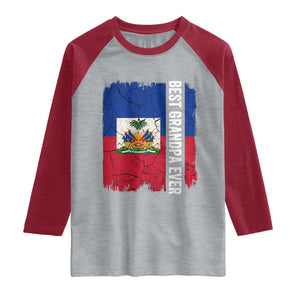 Best Grandpa Ever Haitian Granpapa Raglan Shirt Vintage Distressed Haiti Flag Father's Day TS02 Heather Gray Heather Red Print Your Wear