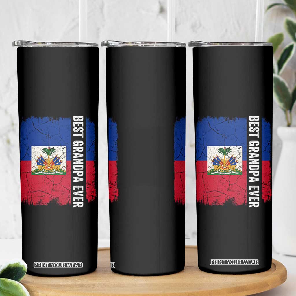 Best Grandpa Ever Haitian Granpapa Skinny Tumbler Vintage Distressed Haiti Flag Father's Day TS02 Print Your Wear