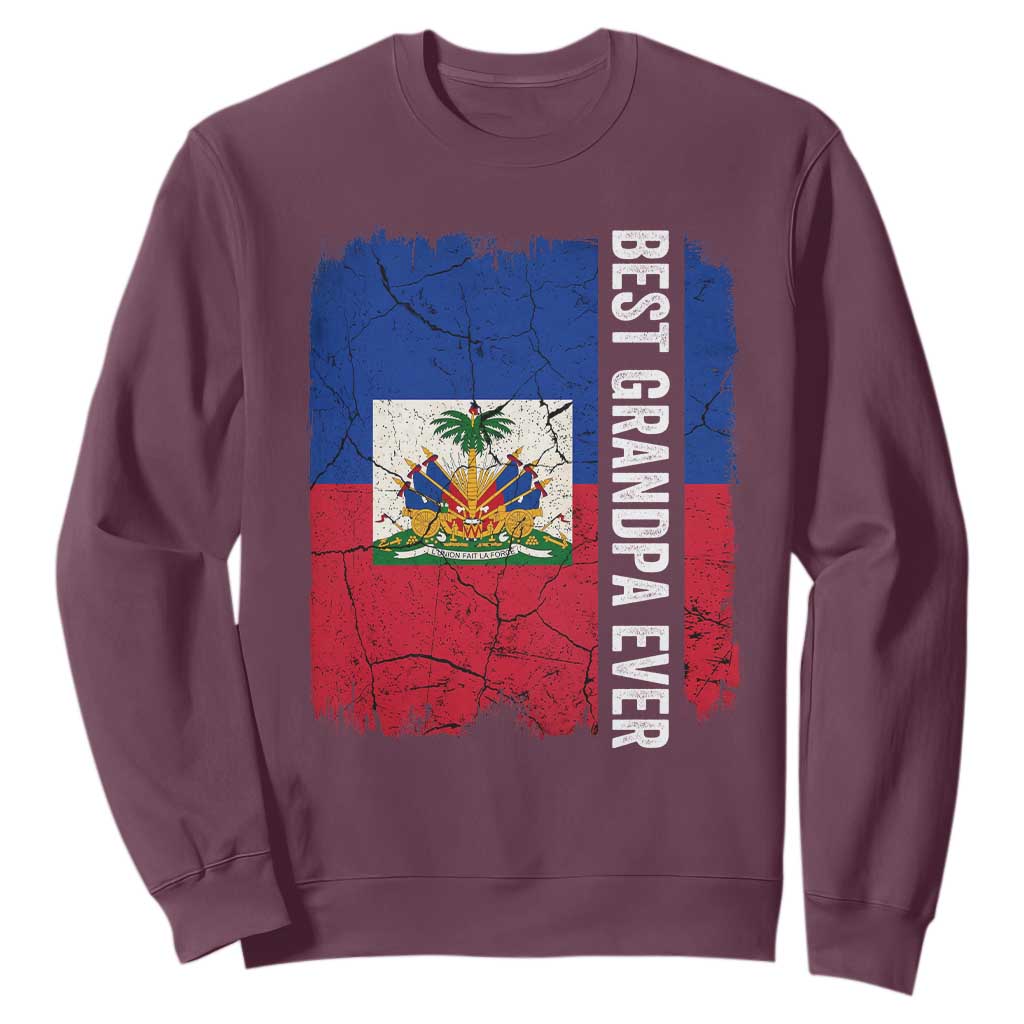 Best Grandpa Ever Haitian Granpapa Sweatshirt Vintage Distressed Haiti Flag Father's Day TS02 Maroon Print Your Wear