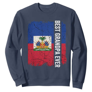Best Grandpa Ever Haitian Granpapa Sweatshirt Vintage Distressed Haiti Flag Father's Day TS02 Navy Print Your Wear