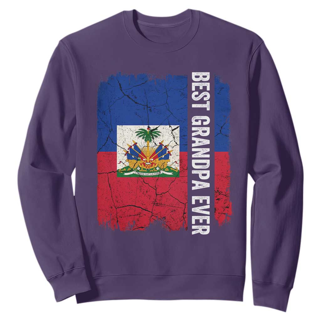 Best Grandpa Ever Haitian Granpapa Sweatshirt Vintage Distressed Haiti Flag Father's Day TS02 Purple Print Your Wear