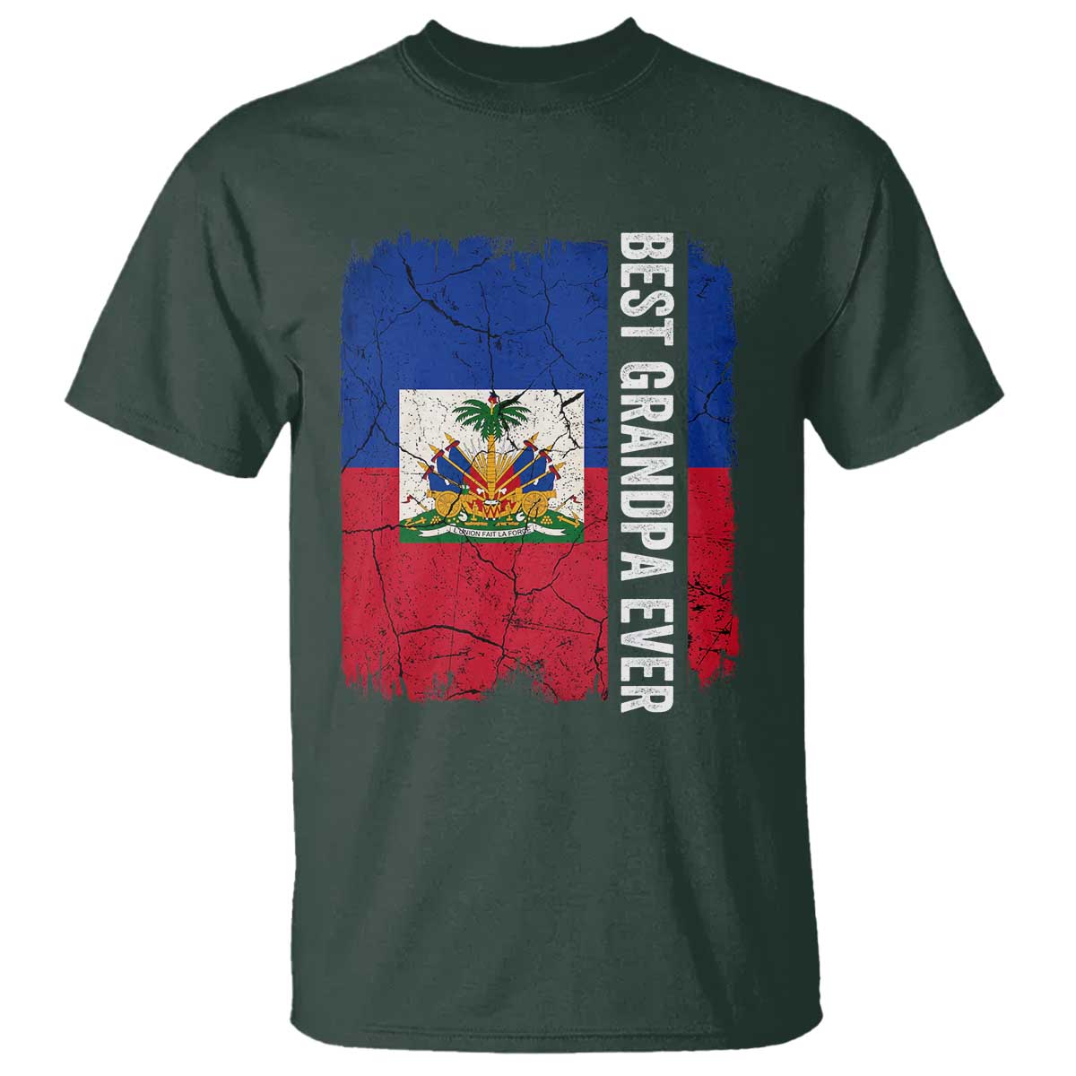 Best Grandpa Ever Haitian Granpapa T Shirt Vintage Distressed Haiti Flag Father's Day TS02 Dark Forest Green Print Your Wear
