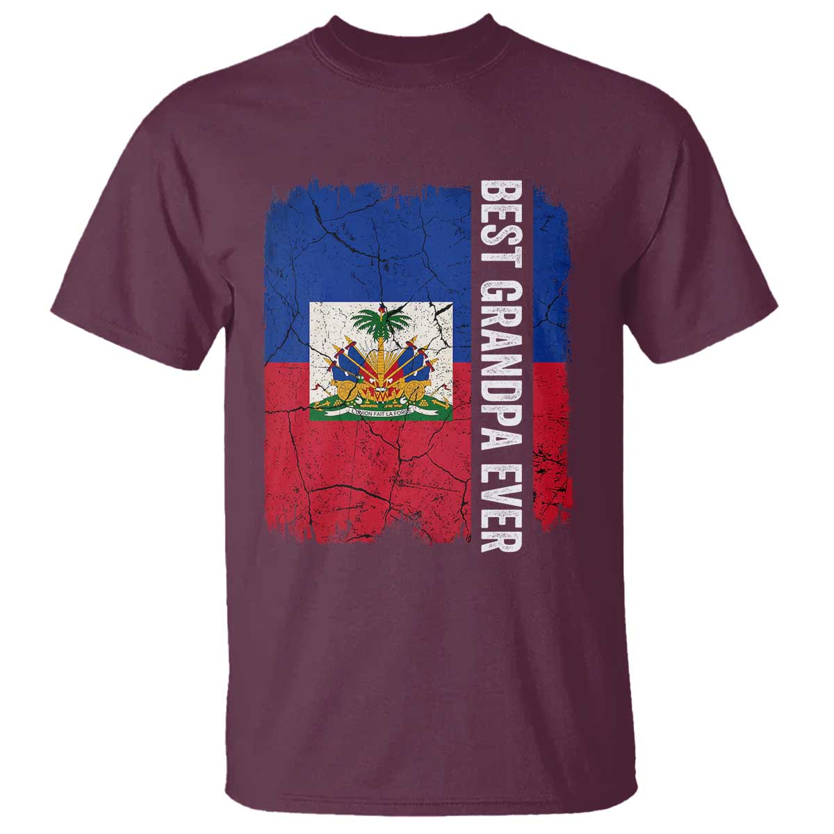 Best Grandpa Ever Haitian Granpapa T Shirt Vintage Distressed Haiti Flag Father's Day TS02 Maroon Print Your Wear