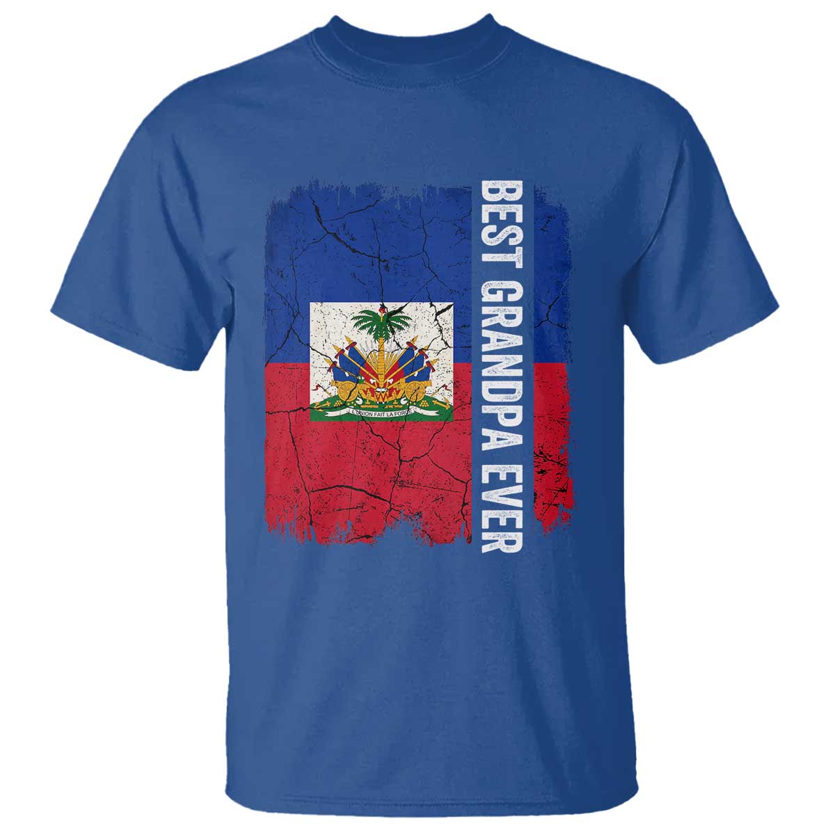 Best Grandpa Ever Haitian Granpapa T Shirt Vintage Distressed Haiti Flag Father's Day TS02 Royal Blue Print Your Wear